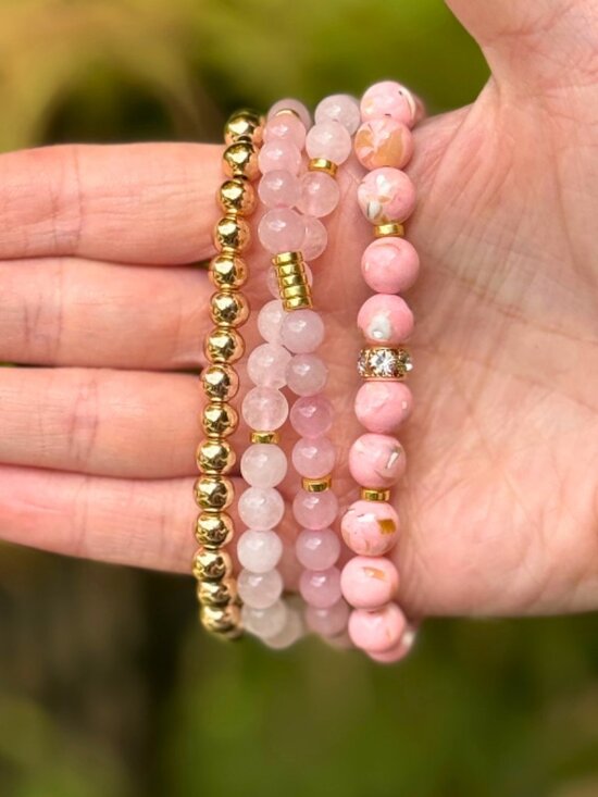 Apple Watch Band 42/44mm Rose Quartz Pink Howlite Gold  display picture 2